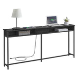VASAGLE 70.9-Inch Console Table with Outlet and Shelves, Sofa Table with Charging Station, Behind Couch Table Skinny, Entryway Table for Hallway, Living Room, Charcoal Gray and Ink Black ULNT118B22 VASAGLE