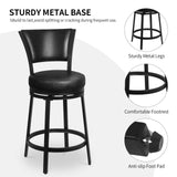 FLYZC Bar Stools, Counter Height Barstools Set of 2, 25" Faux Leather Metal Round Swivel Bar Chairs with Back, Modern Upholstered Counter Stools for Kitchen Island, Black FLYZC