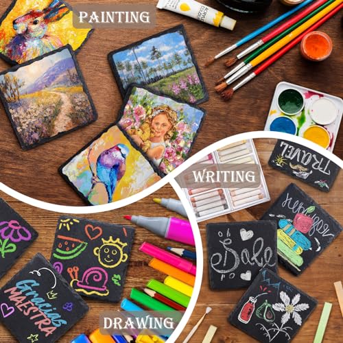 24 Pieces Slate Drink Coasters, GOH DODD 4 Inch Black Coasters Stone Coaster Set, Laser Engraving Blanks with Anti-Scratch Bottom for Home Office Kitchen Housewarming Gifts Wedding Party, Square GOH DODD