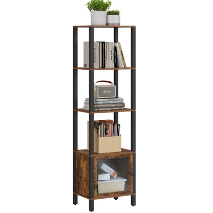 TUTOTAK 5 Tier Bookcase and Bookshelf, Narrow Book Shelf with Door for Small Space, for Living Room, Office, Study, Entryway, Brown BS03BB005