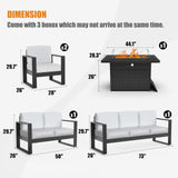 KHOLH 5 Piece Modern Aluminum Patio Furniture Set with Fire Pit Table, Outdoor Patio Sectional Conversation Metal Seating Sets with Olefin Cushion KHOLH
