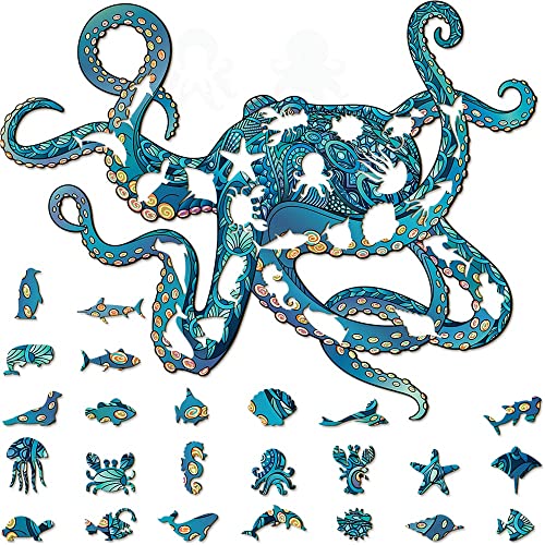 Octopus Wooden Jigsaw Puzzle 135 Pieces, 17.3"x13.6" with Unique Shapes for Adults by WoodGalaxy WoodGalaxy