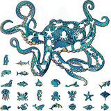 Octopus Wooden Jigsaw Puzzle 135 Pieces, 17.3"x13.6" with Unique Shapes for Adults by WoodGalaxy WoodGalaxy