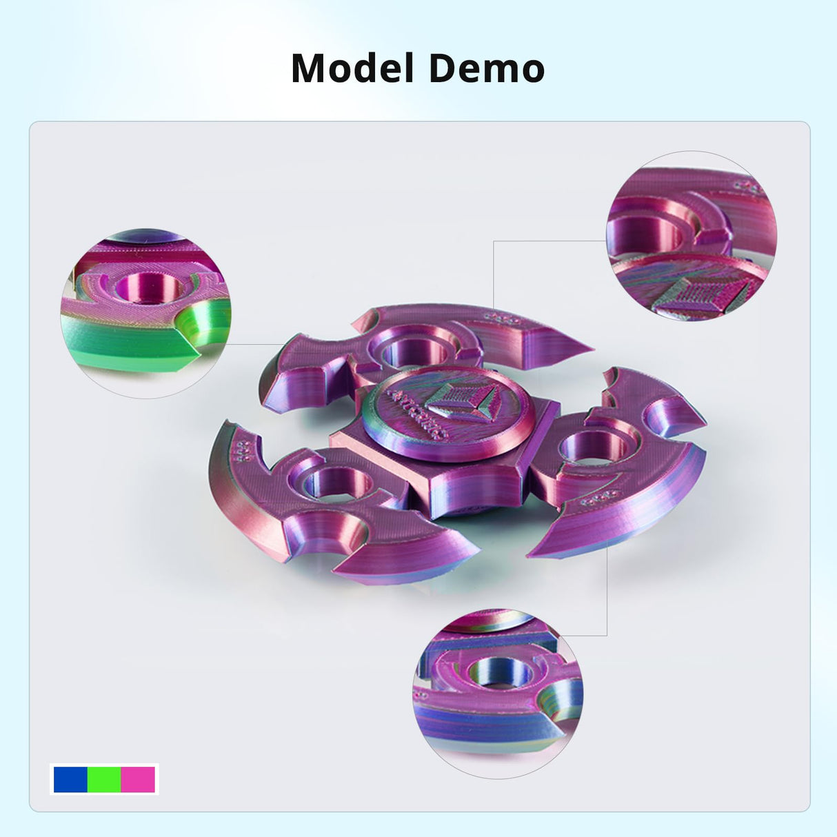 ANYCUBIC Silk Tri Color Pla Filament, 3-in-1 Chrome Coextrusion Color Change 3D Printer Filament 1.75mm Dimensional Accuracy +/- 0.02mm, Silk Texture, 1KG Spool (2.2 lbs), Blue Green Purple ANYCUBIC