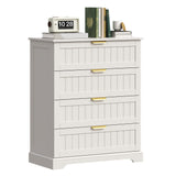 ELUREVIA 4 Wooden Drawer Dresser for Bedroom Storage, Modern Farmhouse Wood Chest of Drawers with Metal Handles, Wide Storage, Cabinet for Closet, Living Room, or Entryway White ELUREVIA