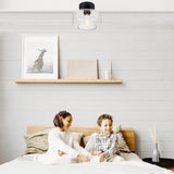 Industrial Semi Flush Mount Ceiling Light, 800 Lumen LED Bulb Included, Seeded Glass Shade Farmhouse Light Fixture for Hallway Corridor Kitchen Bathroom Bedroom Passway Lynnoland