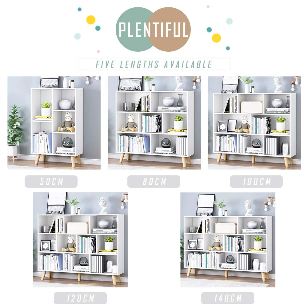 IOTXY Wooden Open Shelf Bookcase - 3-Tier Floor Standing Display Cabinet Rack with Legs, 10 Cubes Bookshelf, Warm White IOTXY