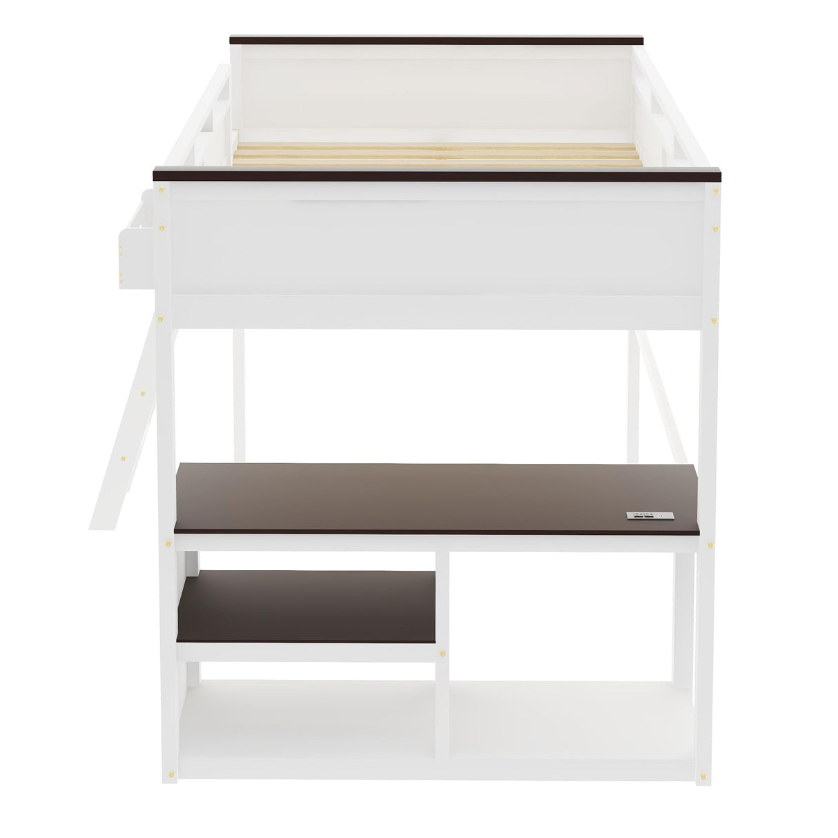 Loft Bed Queen Size, Queen Loft Bed with Desk, Open Shelf and A Storage Box for Teens, Adults & Small Bedrooms, White Bellemave