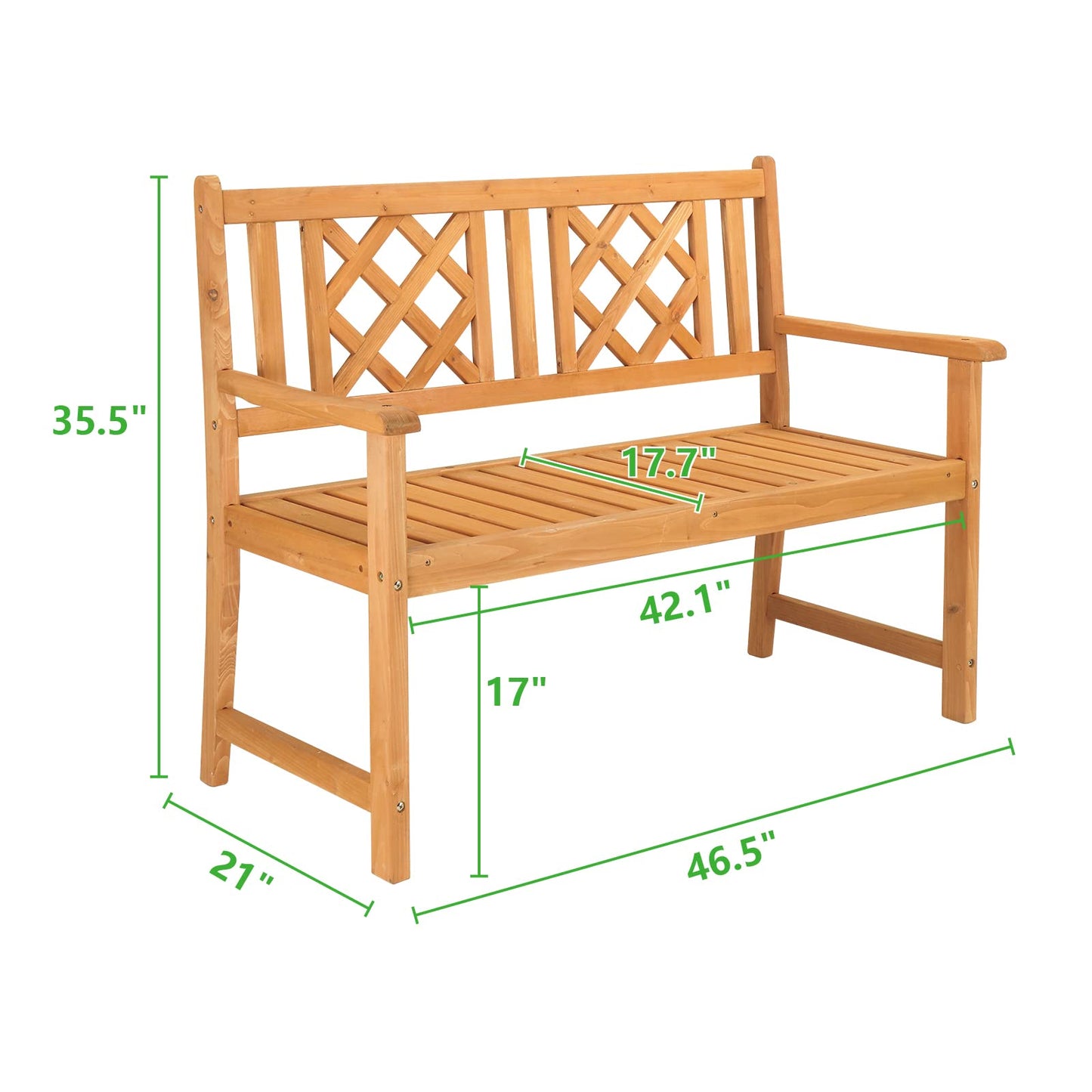 Outvita Rustic Solid Wood Garden Bench for Two - Durable Outdoor Loveseat with Armrests and Grid Backrest - WoodArtSupply