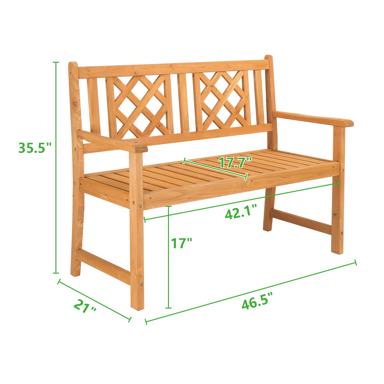 Outvita Rustic Solid Wood Garden Bench for Two - Durable Outdoor Loveseat with Armrests and Grid Backrest - WoodArtSupply