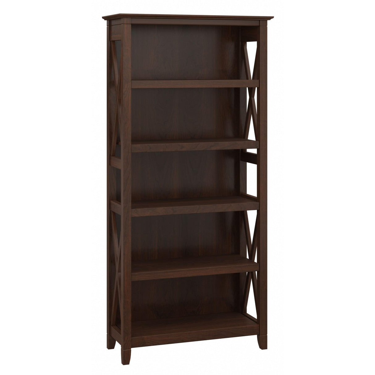 Bush Furniture Key West Tall Open Bookcase in Bing Cherry – Elegant Display Cabinet for Home or Office Bush Business Furniture