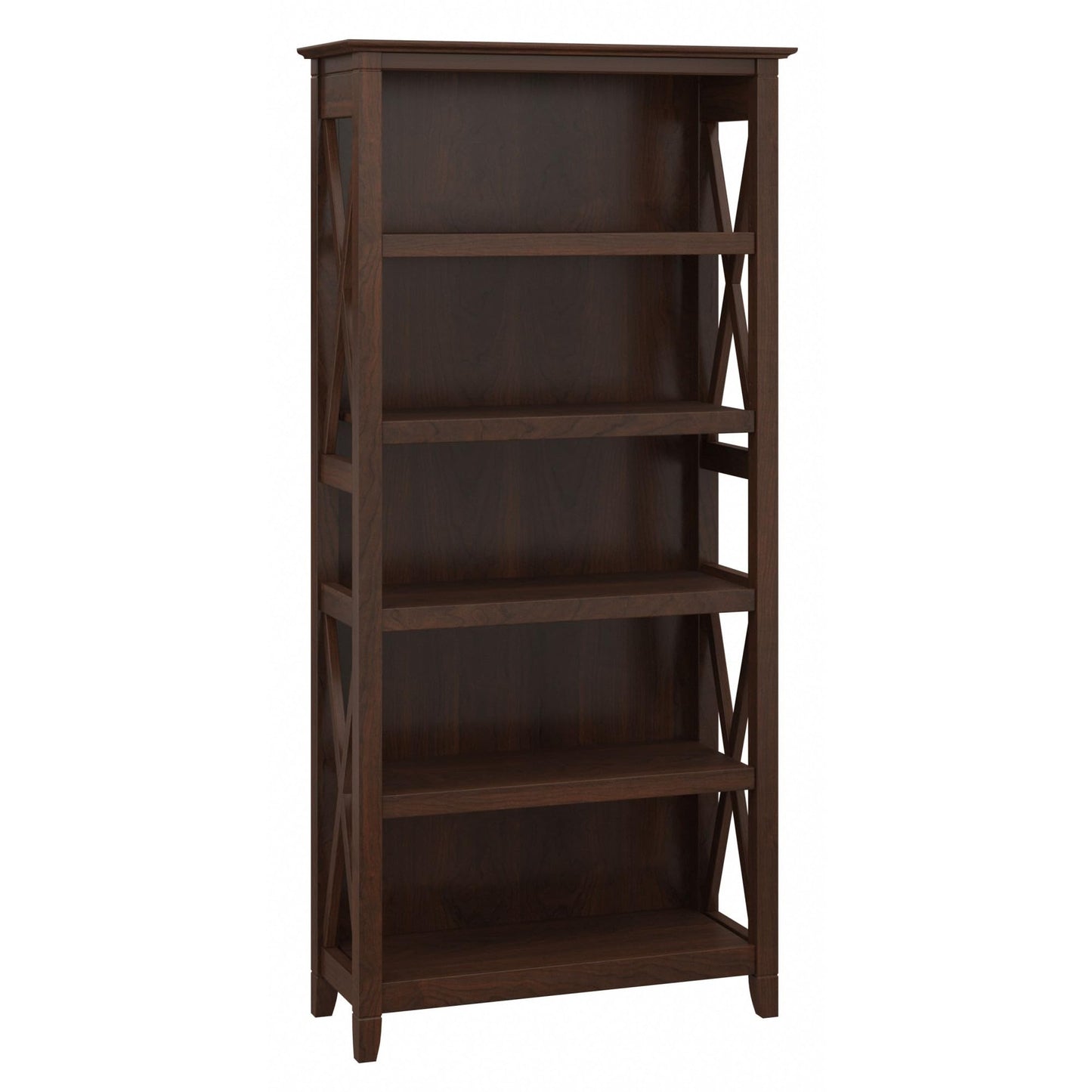 Bush Furniture Key West Tall Open Bookcase in Bing Cherry – Elegant Display Cabinet for Home or Office - WoodArtSupply