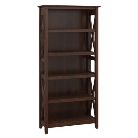 Bush Furniture Key West Tall Open Bookcase in Bing Cherry – Elegant Display Cabinet for Home or Office Bush Business Furniture