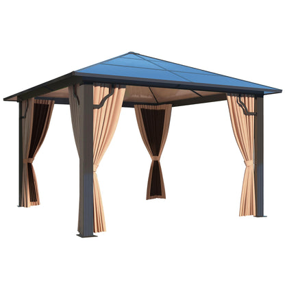 GARTOO 10' x 10' Polycarbonate Hardtop Gazebo - Sunroom Aluminum Frame Permanent Pavilion with Double Curtains for Garden, Lawn, Outdoor Party, Backyard Deck