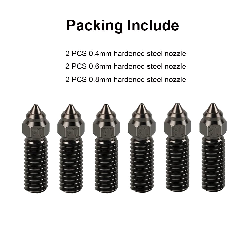 HysiPrui 3D Printer K1 Max Upgrade Extruder Hotend Nozzle Kit - Included 2pcs 0.4mm + 2pcs 0.6mm + 2pcs 0.8mm Hardened Steel Nozzles, High Temperature and Wear Resistant for K1/K1 Max/Ender 3 - WoodArtSupply