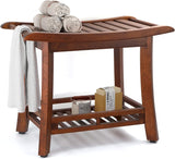 RANDEFURN 24“ Teak Shower Bench with Shelf,Teak Wood Shower Stool,Waterproof Wood Shower Chair for Elderly,2-Tier Wooden Shower Seat Spa Stool for Indoor and Outdoor Use.(24 x 13.4 x 18.3in, Brown) RANDEFURN