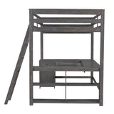 Harper & Bright Designs Antique Brown Full Size Loft Bed with U-Shaped Desk and Ample Storage Harper & Bright Designs