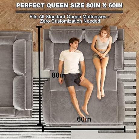 UPYOOE 70.1" Futon Sofa Bed Queen Size, Pull Out Bed, 3-in-1 Convertible Sleeper Sofa with 2 Soft Pillows, Modern Velvet Futon Couch for Living Room, Small Space, Apartment, Bedroom, Grey UPYOOE