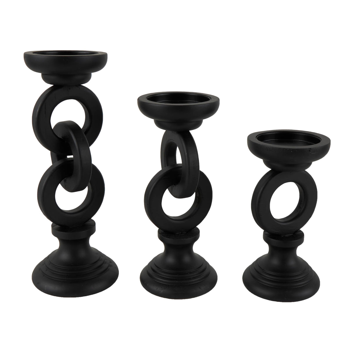 Deco 79 Wooden Decorative Candle Holder Chain Link Candle Stand, Set of 3 Candlestick Holder 13", 11", 9" H, Black Deco 79