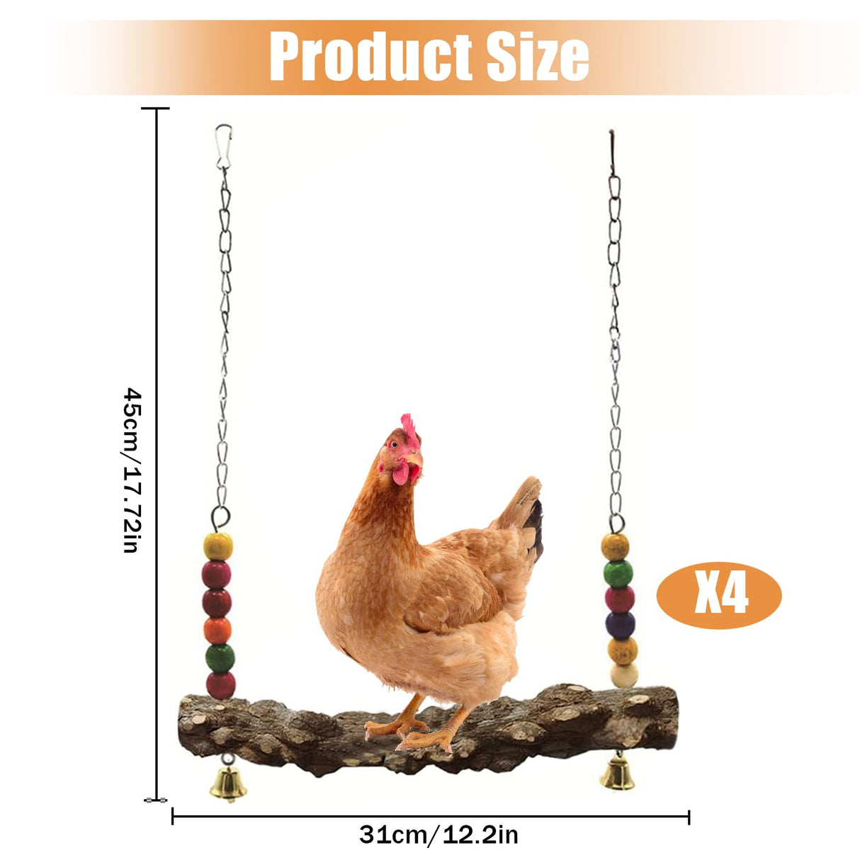 Chicken Bird Swing,Chicken Perch,Natural Wooden Swing Toys,Wood Stand for Chick,Safe and Relief of Stress,Chicken Coop Accessories,Coop Swing for Chicken Bird,Parrot,Hens (4pcs) MdakeGo