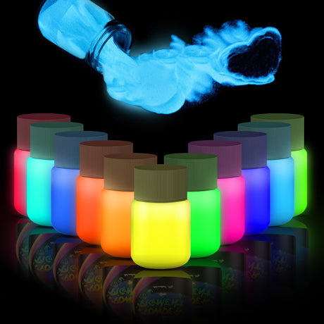 Zdspoxy Glow in The Dark Pigment Powder, 12 Colors Luminous Powder Set for Epoxy Resin, Fine Arts, DIY Crafts, Nail Art, Halloween, Party - 20g Each, 240g Total, Safe and Long Lasting Zdspoxy