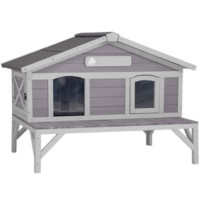 Outdoor Cat House Feral Kitty Shelter with Large Opening Roof Wooden Weatherproof Cat Shelter for Winter,Escape Door Aivituvin