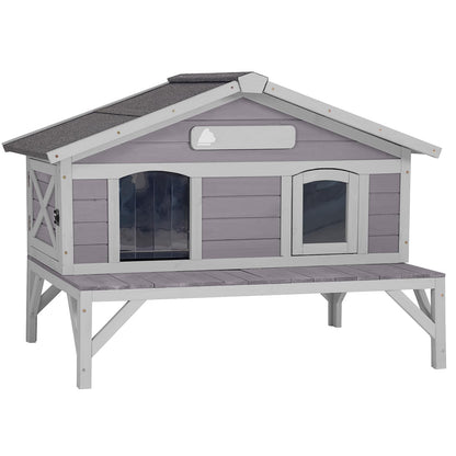 Outdoor Cat House Feral Kitty Shelter with Large Opening Roof Wooden Weatherproof Cat Shelter for Winter,Escape Door - WoodArtSupply