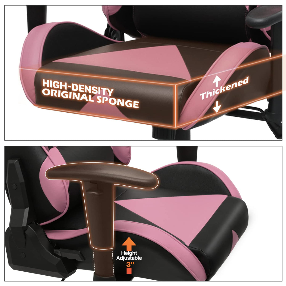 MoNiBloom Computer Chair Gaming High Back Office Gaming Chair with Headrest and Lumbar Support, PU Leather Ergonomic Racing Chair with Adjustable Height and Reclining Function for Teen Adult, Pink MoNiBloom