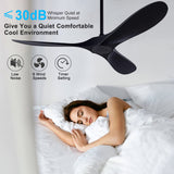 QUTWOB 52" Ceiling Fan with Remote Control No Lights,Modern Reversible DC Motor Indoor Outdoor 3 Blades Ceiling Fans for Patio Bedroom Living Room(Black) QUTWOB