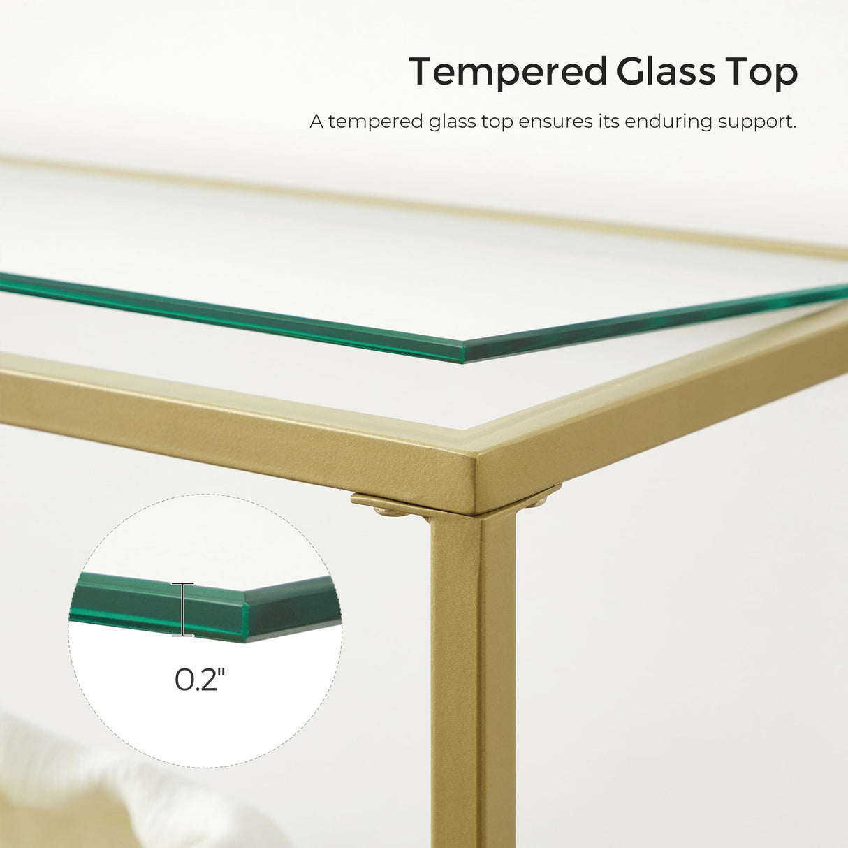 VASAGLE 51.2 Inch Console Table with 3 Shelves, Sofa Table, Entryway Table, Metal Frame, Tempered Glass Shelf, Modern Style, for Entryway Living Room Bedroom, Metallic Gold and Transparent ULGT024A01 VASAGLE