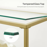 VASAGLE 51.2 Inch Console Table with 3 Shelves, Sofa Table, Entryway Table, Metal Frame, Tempered Glass Shelf, Modern Style, for Entryway Living Room Bedroom, Metallic Gold and Transparent ULGT024A01 VASAGLE