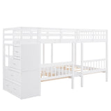 Harper & Bright Designs Triple Bunk Beds with Drawers, Wood Full Over Twin & Twin Bunk Bed with Storage Staircase, Triple Bed for Kids,3 Bed Bunk Beds with Storage for Girls Boys,White Harper & Bright Designs