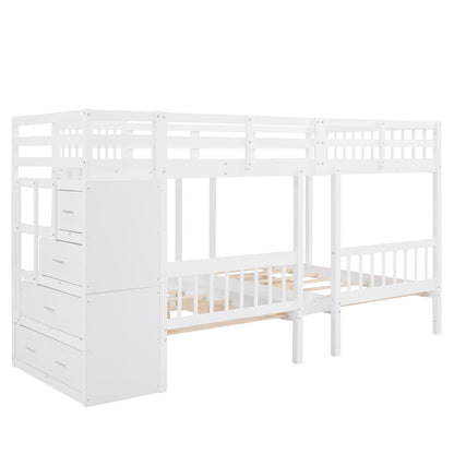 Harper & Bright Designs Triple Bunk Beds with Drawers, Wood Full Over Twin & Twin Bunk Bed with Storage Staircase, Triple Bed for Kids,3 Bed Bunk Beds with Storage for Girls Boys,White