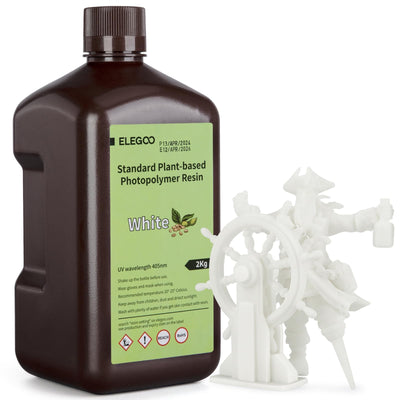 ELEGOO Standard Plant-Based 3D Printer Resin with Low Odor and High Precision, 405nm UV Curing Resin for Mars Saturn Jupiter MSLA DLP LCD 3D Printing - White 2000g