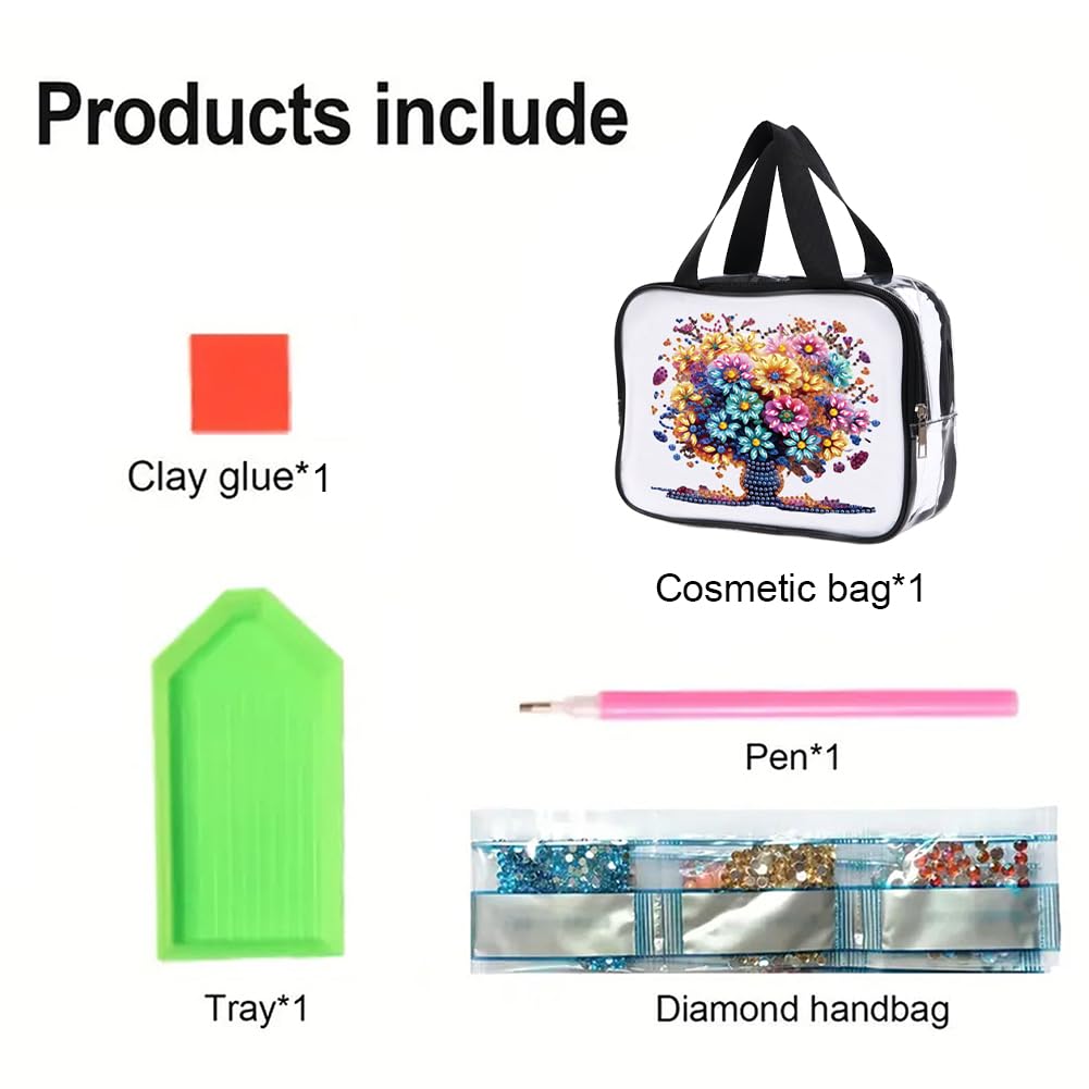 DIY Diamond Art Crystal Rhinestone Cosmetic Bag Zipper Closure Diamond Large Capacity Storage Pack 5D Diamond Art Painting PVC Pouch Handmade Craft Kits for Cash Carry Daily Use Travel-Tree of Life Generic