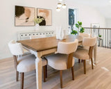 HNY Mid Century Modern Dining Chairs Set of 6, Farmhouse Linen Fabric Upholstered Accent Curved Backrest Kitchen Chairs, with Hardwood Frame, Beige, Linen HNY