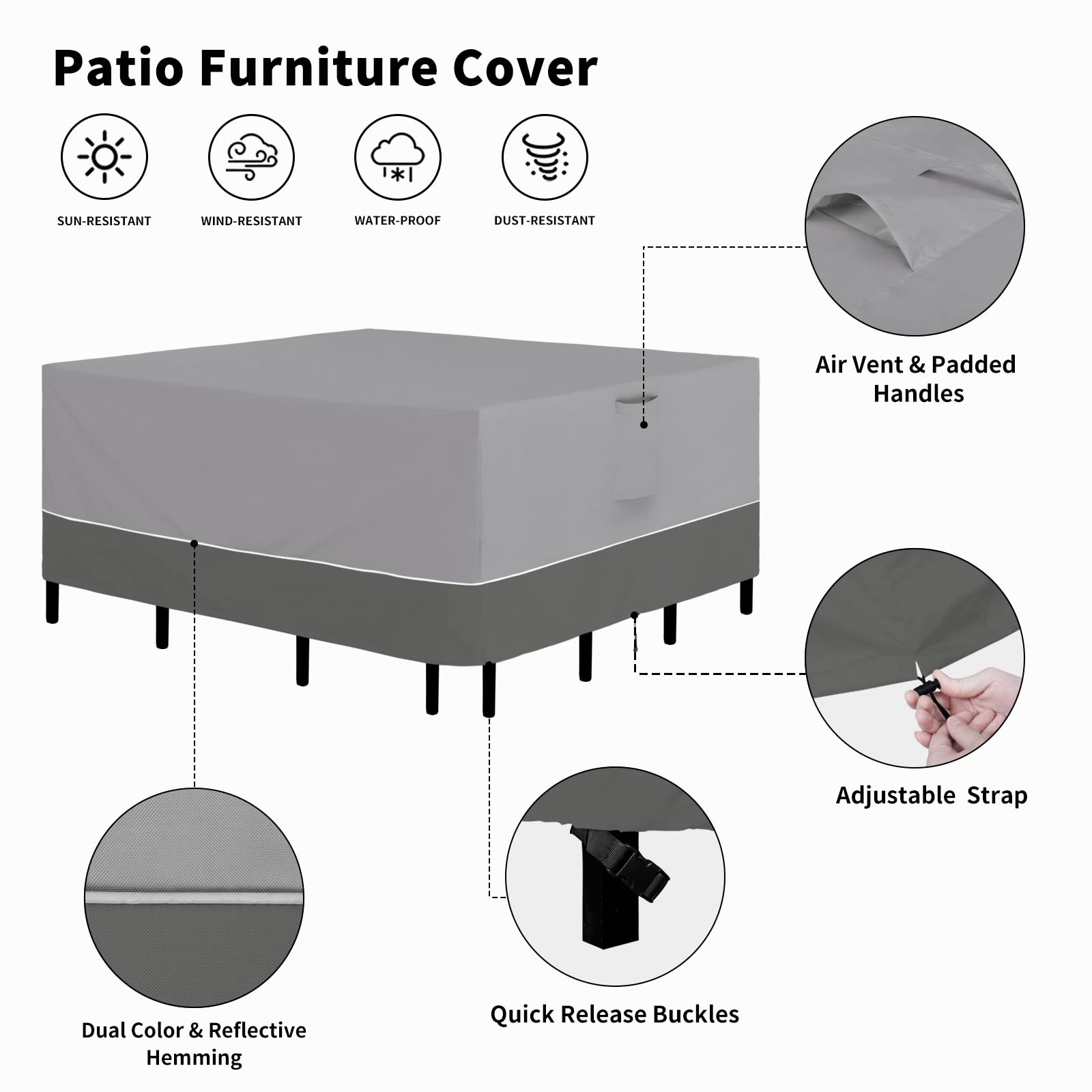 Easy-Going Patio Furniture Cover 96"x96" Square Outdoor Table and Chair Set Covers Waterproof UV Resistant Outdoor Sectional Sofa Set Covers, Gray/Dark Gray - WoodArtSupply