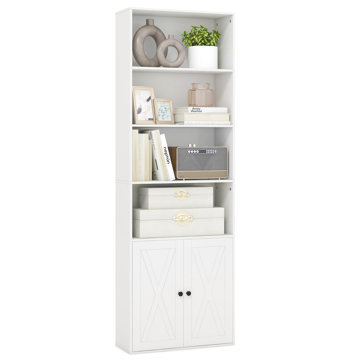 Giantex 71" Modern White Bookcase with Adjustable Storage and Anti-Tipping Features Giantex