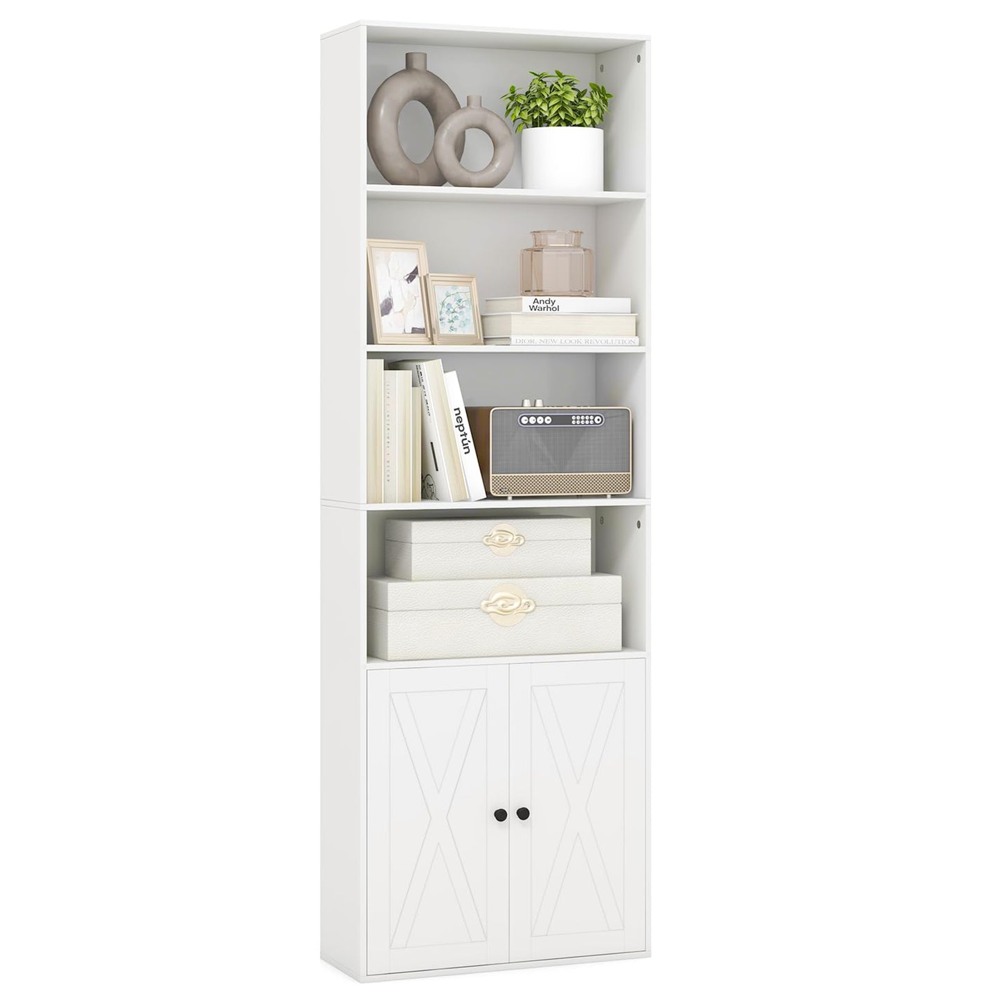 Giantex 71" Modern White Bookcase with Adjustable Storage and Anti-Tipping Features - WoodArtSupply