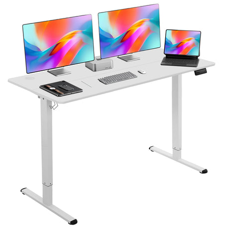 BLKMTY Electric Standing Desk Adjustable Height Computer Desk 24"x55" Home Office Desk Ergonomic Raising Desk Sit Stand Desk with Headphone Hook 20db Noiseless Lifting Desk for Adult, White BLKMTY