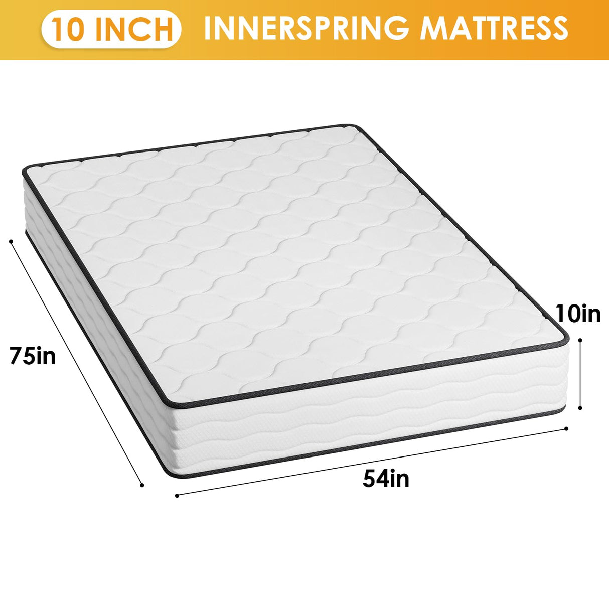 PayLessHere 10 Inch Innerspring Full Mattress Medium Firm Hybrid Mattress with Removable Cover CertiPUR-US Certified Bed-in-a-Box Pressure Relief Foam Mattress,White PayLessHere