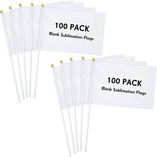 Remerry 100 Pieces Sublimation Flags Blank Small White Flags Mini DIY Flags on Stick Small Blank Flag Party Decorations for Parades Birthday Party Wedding Events Celebration