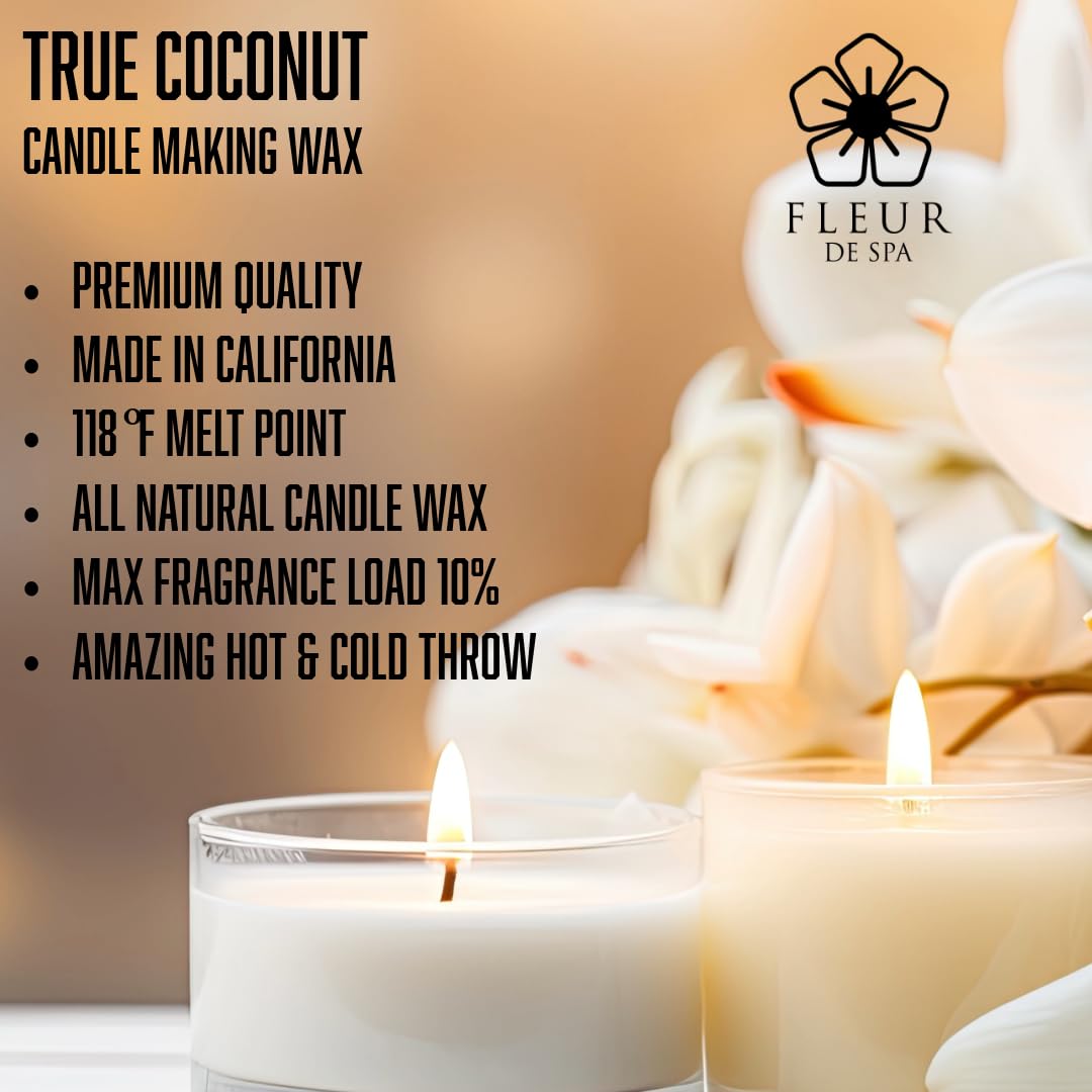 FLEUR DE SPA True Coconut Premium All-Natural Coconut Wax Blend for Luxurious DIY Candle Making - Made in The USA (1 Pound bar) fleur de spa
