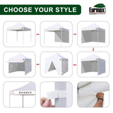 Eurmax USA 10 x 10 Pop up Canopy Commercial Tent Outdoor Party Canopies with 4 Removable Zippered Sidewalls and Roller Bag Bonus 4 Canopy Sand Bags & 24 Squre Ft Extended Awning(White) Eurmax