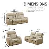 GEBADOL Power Recliner Sofa Set for Living Room,Khaki Leather Reclining Sofas with USB Port,Leather Couch with Power Recliner for Living Room/Apartment/Office GEBADOL