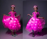 QooGoo Girls Princess Costume Dress LED Light up Fancy Dresses Up Cosplay Party Dress Red Butterfly Pink(Rose Red, 4-5T) QooGoo