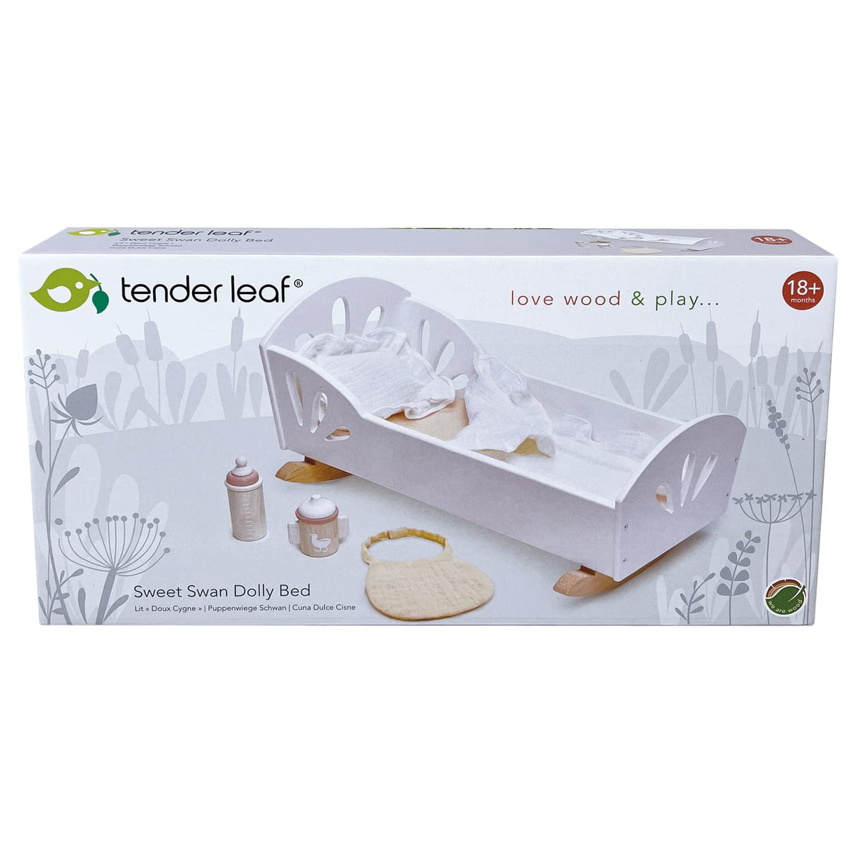 Tender Leaf Toys - Sweet Dreams Dolly Bed - Wooden Baby Doll Rocking Cradle with Bedding and Accessories - Encourages Love and Nurturing Play for Boys and Girls - Age 18m+ Tender Leaf Toys