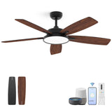 Roomratv 52 Inch Smart Ceiling Fan with Light,App Control,Ultra Silent Reversible DC Motor Fan Remote Control Compatible with Alexa Google Assistant(Black) Roomratv