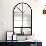 OGCAU Arched Wall Mounted Mirror, 24"x42" Farmhouse Window Mirror with Iron Frame, Wall Decor for Bedroom, Entryway, Living Room (Black) OGCAU