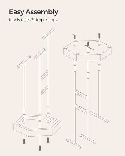 SONGMICS Jewelry Holder Organizer, 4 Independent Zones, Jewelry Display Stand, Metal Frame, Necklace Earring Bracelet Holder, for Rings, Valentine's Day Gift, Black and Caramel Brown UJJS03CB